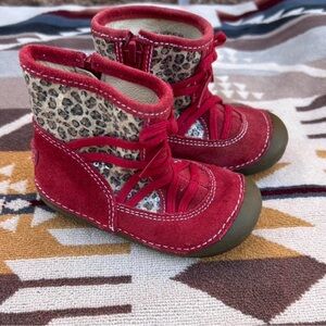 Cat & Jack Red and Leopard Print Kids Boots
